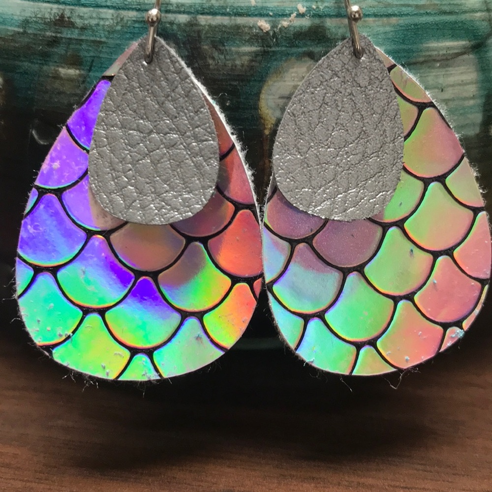 Pink & silver leather earrings